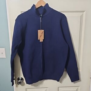 PJ Paul Jones Full Zip Sweater Men's Navy Blue‎ Size Medium Stretchy NWT